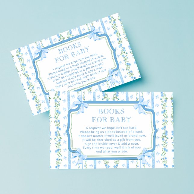Tarjeta De Recepción Blue Bow Baby Shower Books Para El Bebé (Subido por el creador)