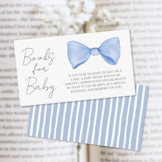 Tarjeta De Recepción Blue Bow Baby Shower Books Para El Bebé (Blue Bow Baby Shower Books For Baby Enclosure Card)