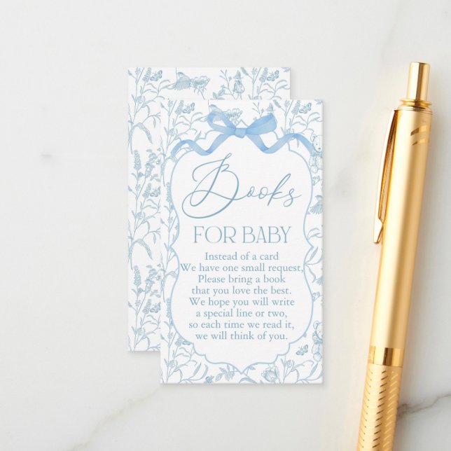 Tarjeta De Recepción Blue Bow Baby Shower Boy Book (Anverso/Reverso In Situ)