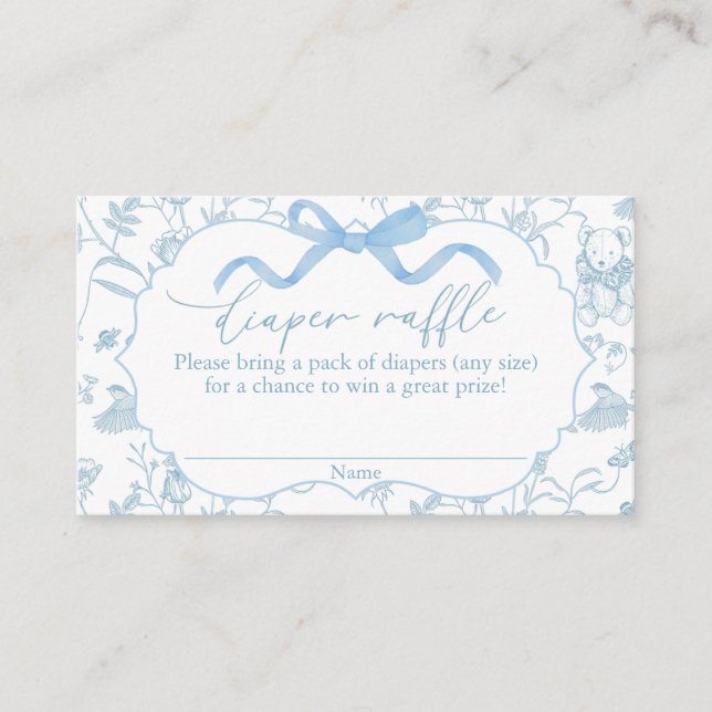 Tarjeta De Recepción Blue Bow Baby Shower Boy Diaper Raffle (Anverso)