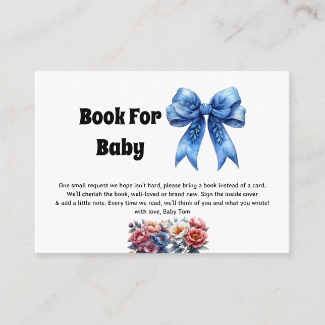 Tarjeta De Recepción Blue Bow Book For Baby (Anverso)