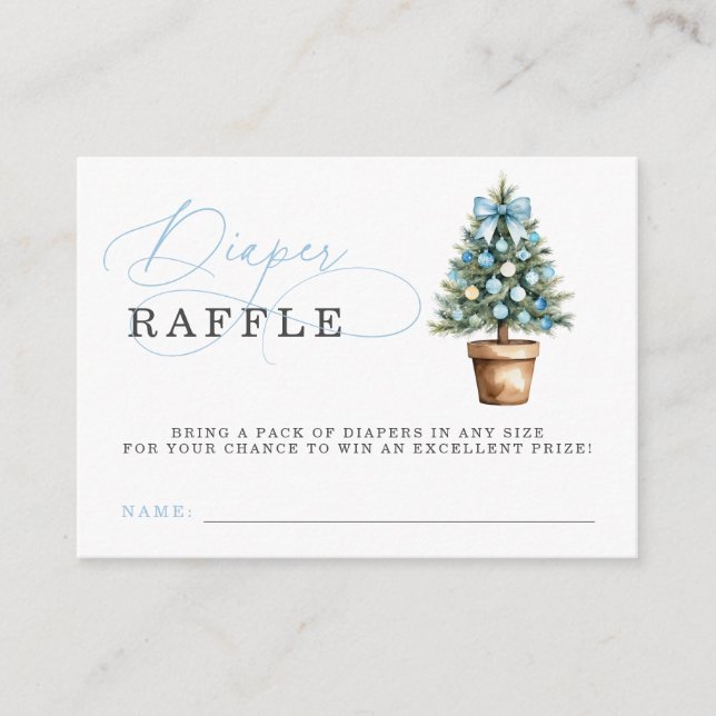 Tarjeta De Recepción Blue Bow Christmas Tree Baby Shower Diaper Raffle (Anverso)