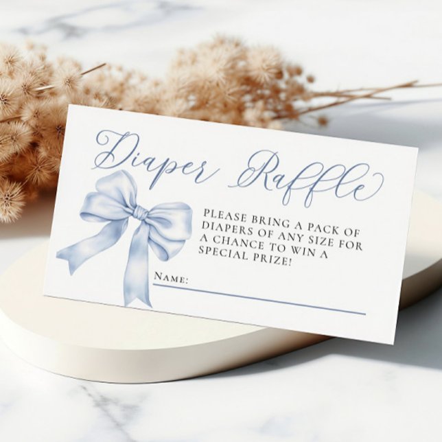 Tarjeta De Recepción Blue Bow Coquette Baby Shower Diaper Raffle (Blue Bow Coquette Baby Shower Diaper Raffle Enclosure Card)