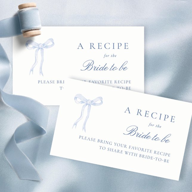 Tarjeta De Recepción Blue Bow Coquette Bridal Shower Comparte Una Recet (Subido por el creador)