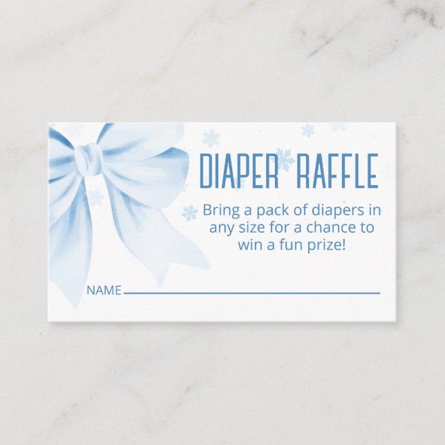Tarjeta De Recepción Blue Bow Diaper Raffle Winter Baby Shower  (Anverso)