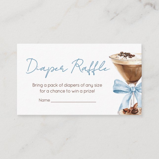 Tarjeta De Recepción Blue Bow Espresso Martini BabyShower Diaper Raffle (Anverso)