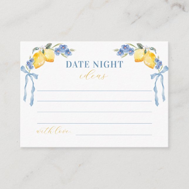 Tarjeta De Recepción Blue Bow Lemon Italian Date Night Ideas (Anverso)
