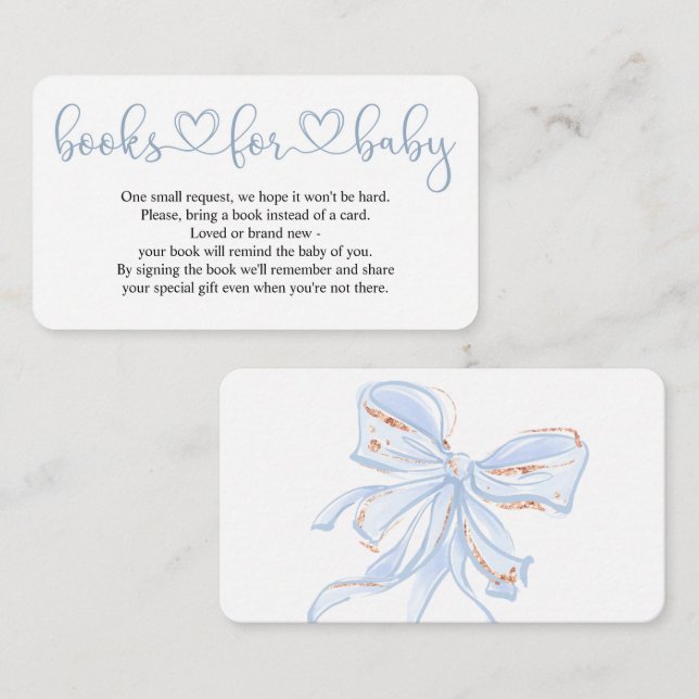 Tarjeta De Recepción Blue Bow Moda Boy Baby Shower Books para bebé (Anverso / Reverso)