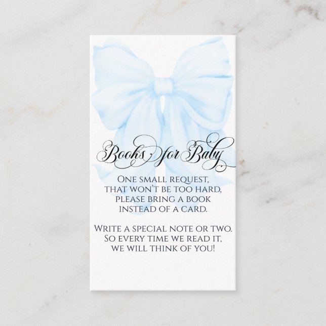 Tarjeta De Recepción Blue Bow Modern Elegant Boy Baby Shower Books (Anverso)