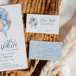 Tarjeta De Recepción Blue Bow Pequeña Calabaza Baby Shower Diaper Raffl