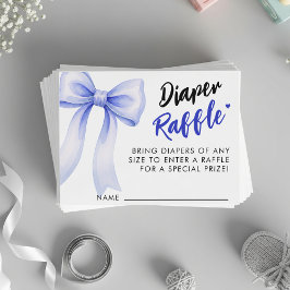 Tarjeta De Recepción Blue Bow Ribbon Cute Baby Shower Diaper Raffle