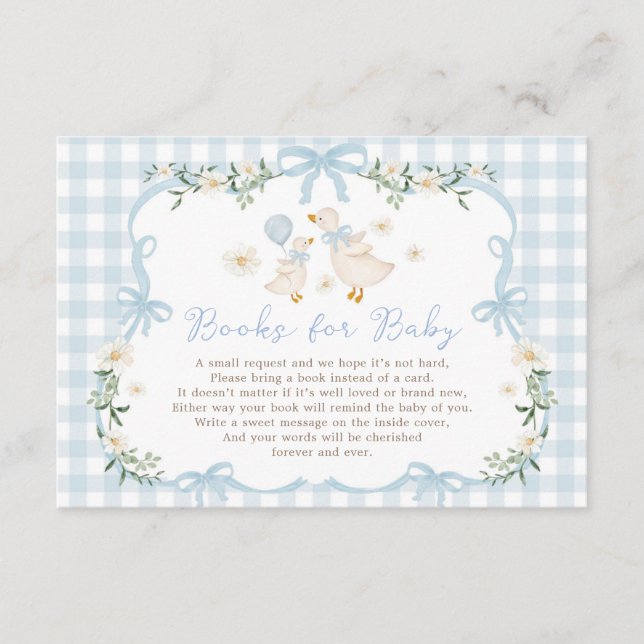 Tarjeta De Recepción Blue Bow Silly Goose Books for Baby Boy (Anverso)