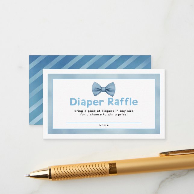 Tarjeta De Recepción Blue Bow Tie Baby Shower Diaper Raffle (Anverso/Reverso In Situ)