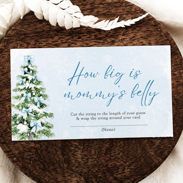 Tarjeta De Recepción Blue Bows Christmas How Big is Mommy's Belly Game (Blue Blue Bows Christmas How Big is Mommy's Belly Game)