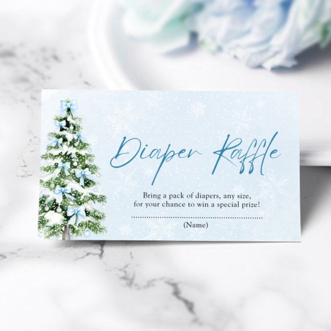 Tarjeta De Recepción Blue Bows Christmas Tree Diaper Raffle Baby Shower (Subido por el creador)