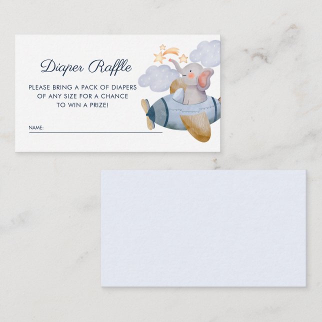Tarjeta De Recepción Blue Boy Elephant Plane Diaper Raffle Baby Shower (Anverso / Reverso)