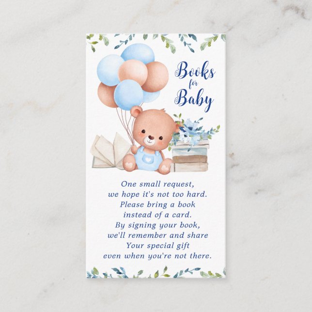 Tarjeta De Recepción Blue Boy Teddy Bear Books para Baby Shower (Anverso)