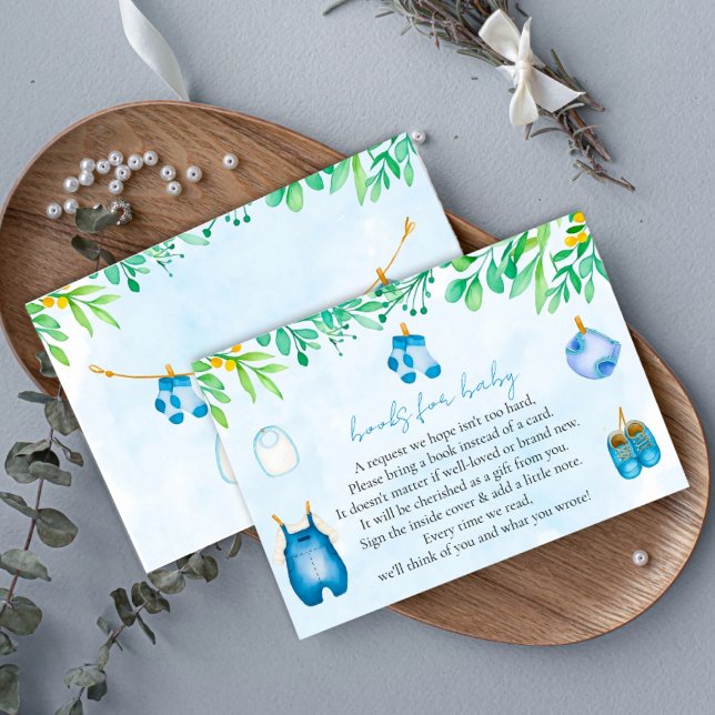 Tarjeta De Recepción Blue Bring a Book Baby Shower Boy Request (Blue Bring a Book Baby Shower Boy Request Enclosure Card)