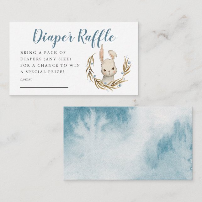 Tarjeta De Recepción Blue Bunny Baby Shower Diaper Raffle Ticket (Anverso / Reverso)
