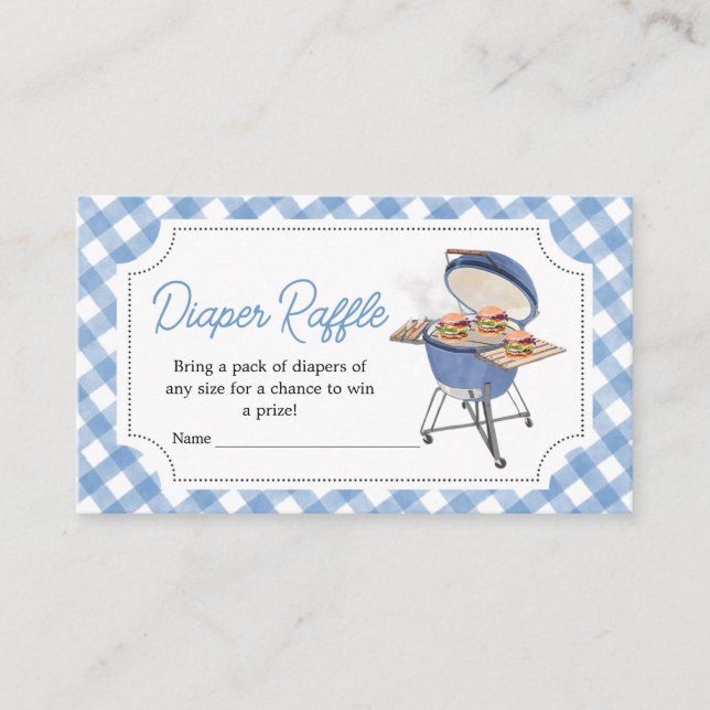 Tarjeta De Recepción Blue Burger BBQ Baby Shower Diaper Raffle (Anverso)