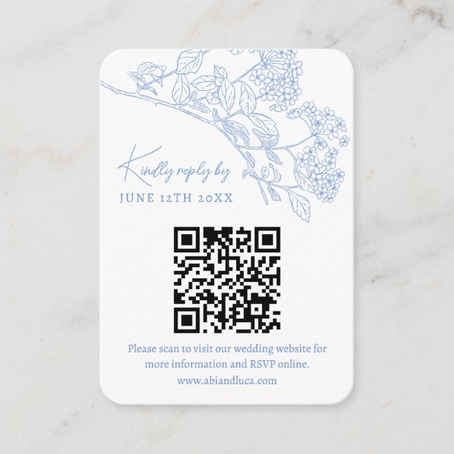Tarjeta De Recepción Blue Chinoiserie Toile Weddin Sitio web RSVP Códig (Anverso)