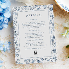 Tarjeta De Recepción Blue Chinoiserie Wedding Details