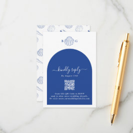 Tarjeta De Recepción Blue Clam Seashells Coastal Seaside Beach Wedding