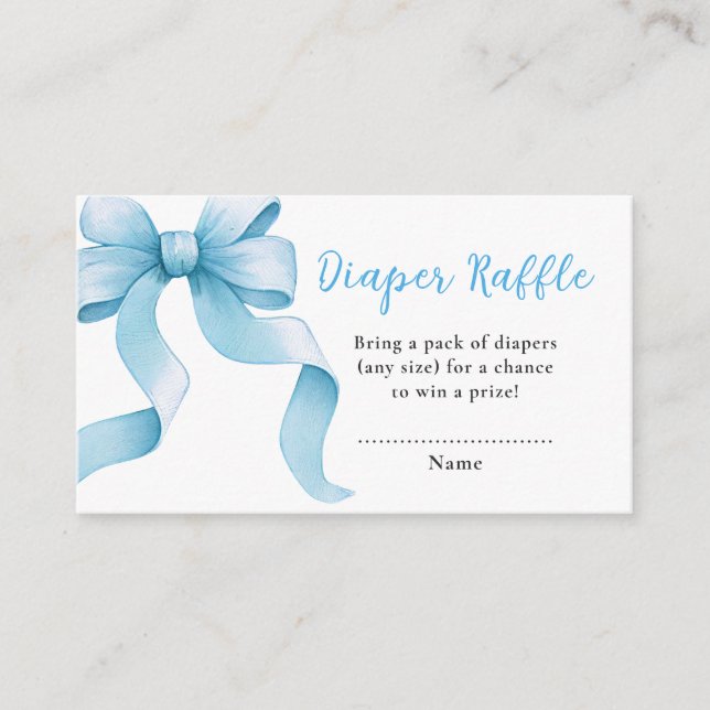 Tarjeta De Recepción Blue Coquette Bow Baby Shower Diaper Raffle (Anverso)