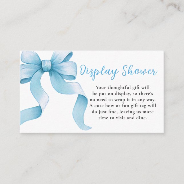 Tarjeta De Recepción Blue Coquette Bow Baby Shower Display Shower (Anverso)
