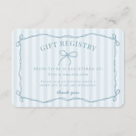 Tarjeta De Recepción Blue Coquette Bow Pastel Bridal Shower Registry