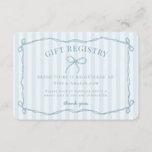 Tarjeta De Recepción Blue Coquette Bow Pastel Bridal Shower Registry