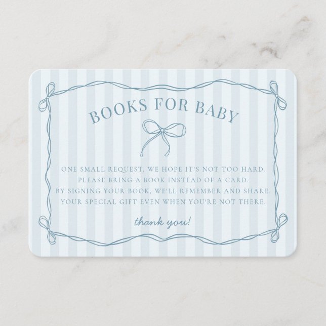 Tarjeta De Recepción Blue Coquette Bow Pastel Ducha Books para el bebé (Anverso)