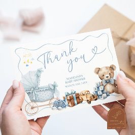 Tarjeta De Recepción Blue Coquette Carriage Baby Shower Thank You Card