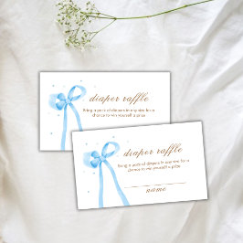 Tarjeta De Recepción Blue Cute Polka Dot Bow Diaper Raffle Baby Shower
