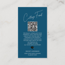 Tarjeta De Recepción Blue Elegant Graduation Photo QR Code College Fund