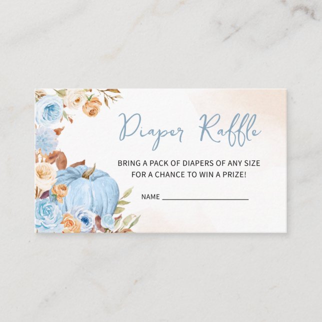 Tarjeta De Recepción Blue Fall Floral Calabaza Diaper Raffle (Anverso)