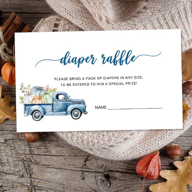 Tarjeta De Recepción Blue Farm Truck Pumpkins Baby Shower Diaper Raffle (Subido por el creador)
