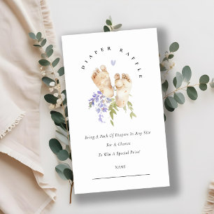 Tarjeta De Recepción Blue Feed Floral Boy Diaper Raffle Baby Shower