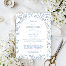 Tarjeta De Recepción Blue Floral and Bird Toile Details Enclosure Cards