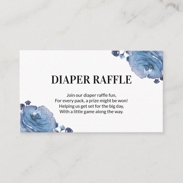 Tarjeta De Recepción Blue Floral Baby Shower Diaper Raffle (Anverso)