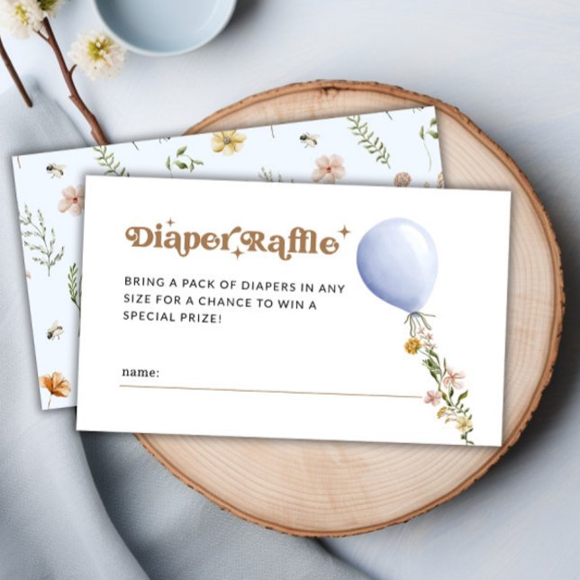 Tarjeta De Recepción Blue Floral Balloon Diaper Raffle Baby Shower (Blue Floral Balloon Diaper Raffle Baby Shower Enclosure Card)