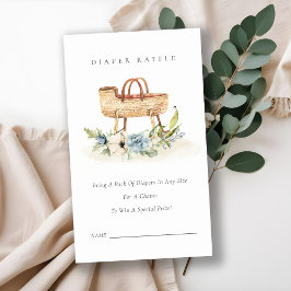 Tarjeta De Recepción Blue Floral Bassinet Diaper Raffle Baby Shower