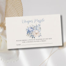 Blue Floral Boy Baby Shower Diaper Raffle Ticket