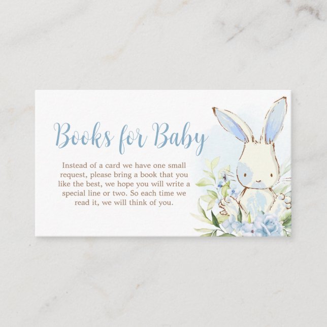 Tarjeta De Recepción Blue Floral Bunny Rabbit Baby Shower Book for Baby (Anverso)