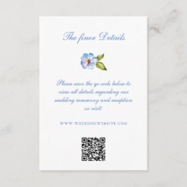 Tarjeta De Recepción Blue Floral Crest Wedding Details QR Code