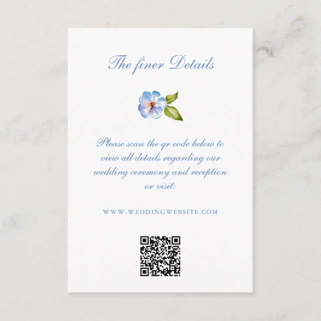 Tarjeta De Recepción Blue Floral Crest Wedding Details QR Code (Anverso)