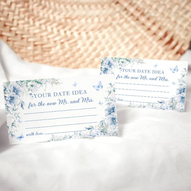 Tarjeta De Recepción Blue Floral Date Night Ideas Bridal Shower Card (Subido por el creador)