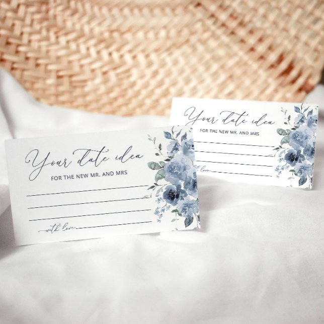 Tarjeta De Recepción Blue Floral Date Night Ideas Bridal Shower Card (Subido por el creador)