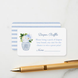 Tarjeta De Recepción Blue Floral Diaper Raffle Preppy Baby Shower Fiest
