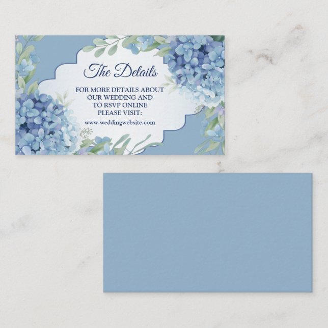 Tarjeta De Recepción Blue Floral Green Leaves Frame Wedding Detail (Anverso / Reverso)